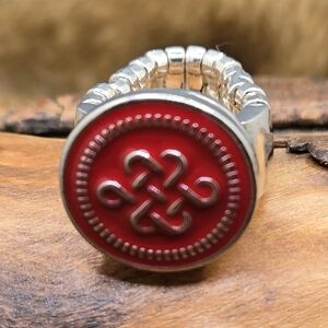 Jewel la la Ring w/ Interchangeable Top Silver Tone Adjustable Stretch Designer